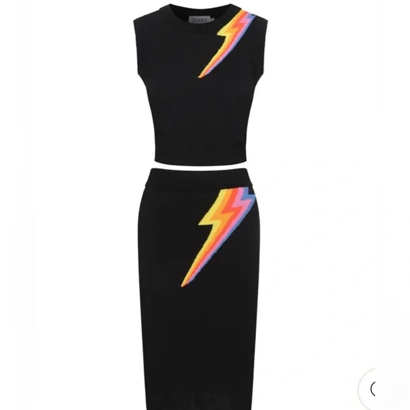 Oxknit Black Lightning Bolt Pencil Skirt, Size Small - Picture 6 of 8